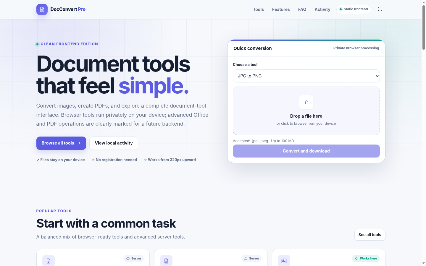 DocConvert Pro desktop homepage