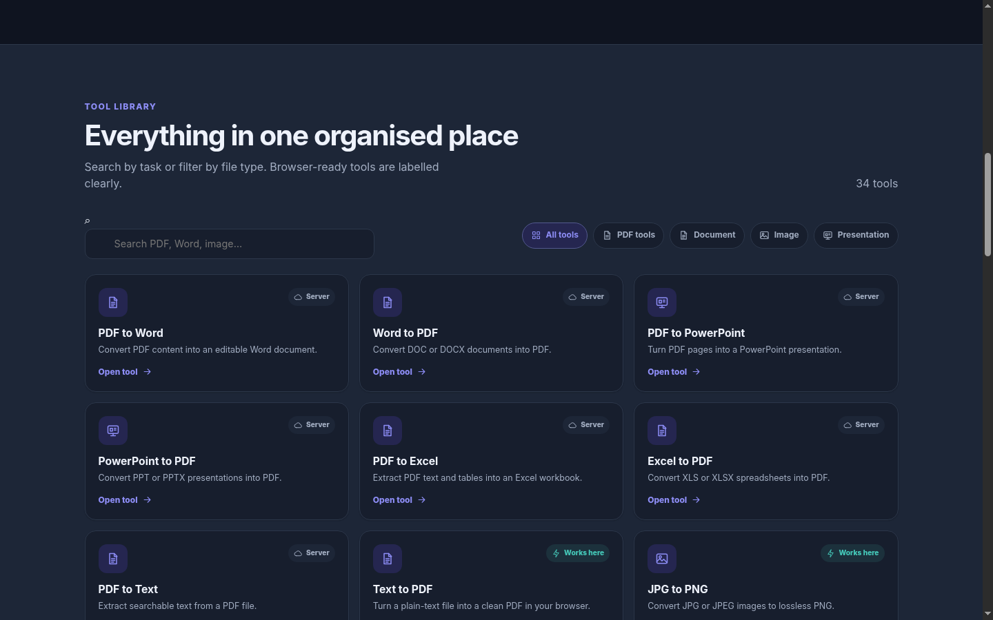DocConvert Pro tool catalogue