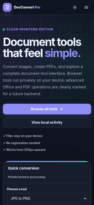 DocConvert Pro mobile homepage